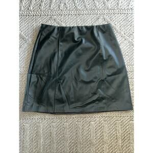 Pink Rose Faux Leather, Dark Hunter Green, Elastic Waist, Skirt- Large